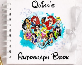 Gepersonaliseerd Princess Heart Disney handtekeningboek, gepersonaliseerde Disney World Trip, cadeau voor Disney Trip, Disney World handtekeningenboek,