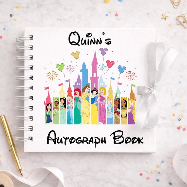 Personalised Princess Castle Disney Autograph Book, Personalised Disney World Trip, Gift For Disney Trip, Disney World Autograph Book,