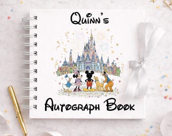 Libro de autógrafos personalizado de los 5 mejores castillos de Disney, viaje personalizado a Disney World, regalo para un viaje a Disney, libro de autógrafos de Disney World.