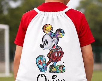 personalised mickey drawing disney drawstring bag. disney bag, kids disney bag, bag for disney parks, disney park bag, disney world,