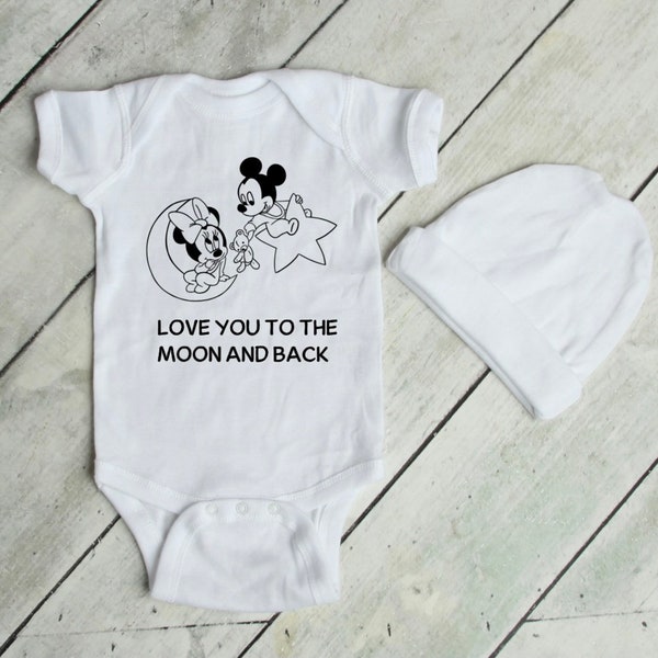 Mickey & Minnie love you to the moon and back bodysuit/babygrow