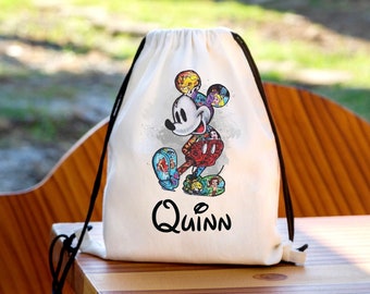 personalised mickey drawing disney drawstring bag. disney bag, kids disney bag, bag for disney parks, disney park bag, disney world,