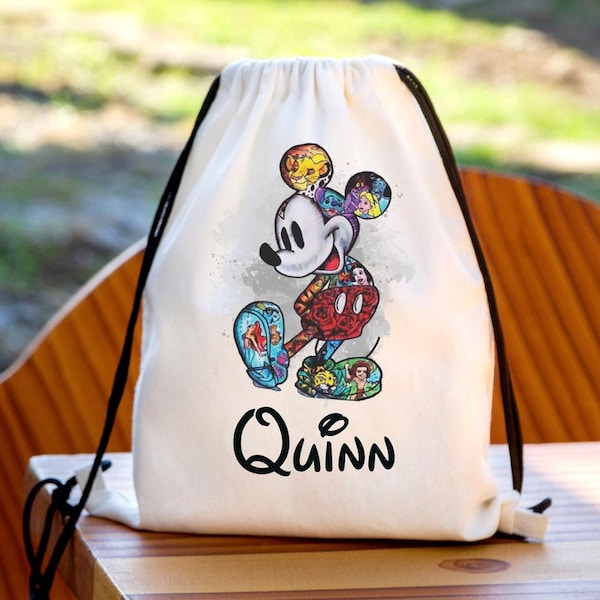 personalised mickey drawing disney drawstring bag. disney bag, kids disney bag, bag for disney parks, disney park bag, disney world,