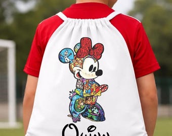 personalised minnie drawing disney drawstring bag. disney bag, kids disney bag, bag for disney parks, disney park bag, disney world,