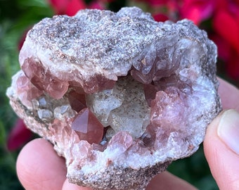 Pink Amethyst Crystals Geode Sandwich With Calcite | 173 grams