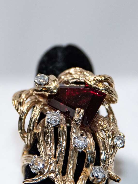 14k Yellow Gold with Diamond and Synthetic Ruby R… - image 3