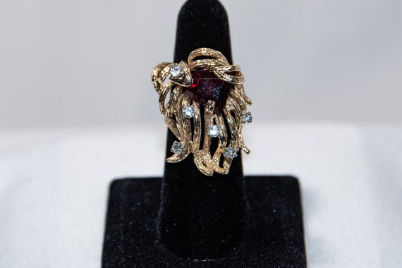 14k Yellow Gold with Diamond and Synthetic Ruby R… - image 2