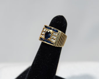 Vintage 18k Yellow Gold, Diamond and Sapphire Ring