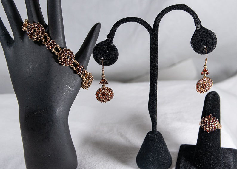 Vintage Rose Gold Plated Sterling and Garnet Set image 1