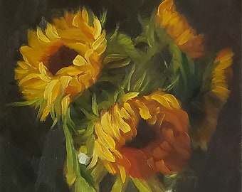 Sunflower Painting Yellow Flower Modern Wall Art Original // 14x11” Canvas