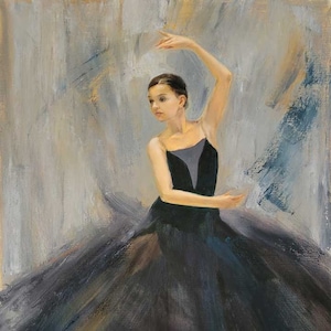 Ballerina Oil Painting, Ballet Dancer Modern Wall Art, Original // 16x20” Canvas