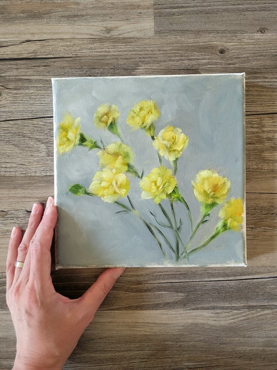 Carnations Oil Painting Yellow Flower Modern Wall Art Original