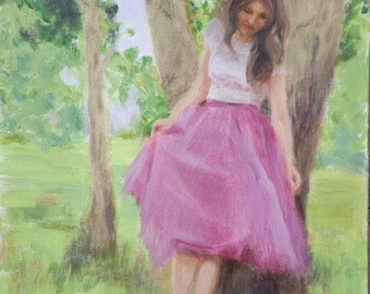 Figurative Oil Painting Girl Modern Wall Art Original // 16x20” Canvas