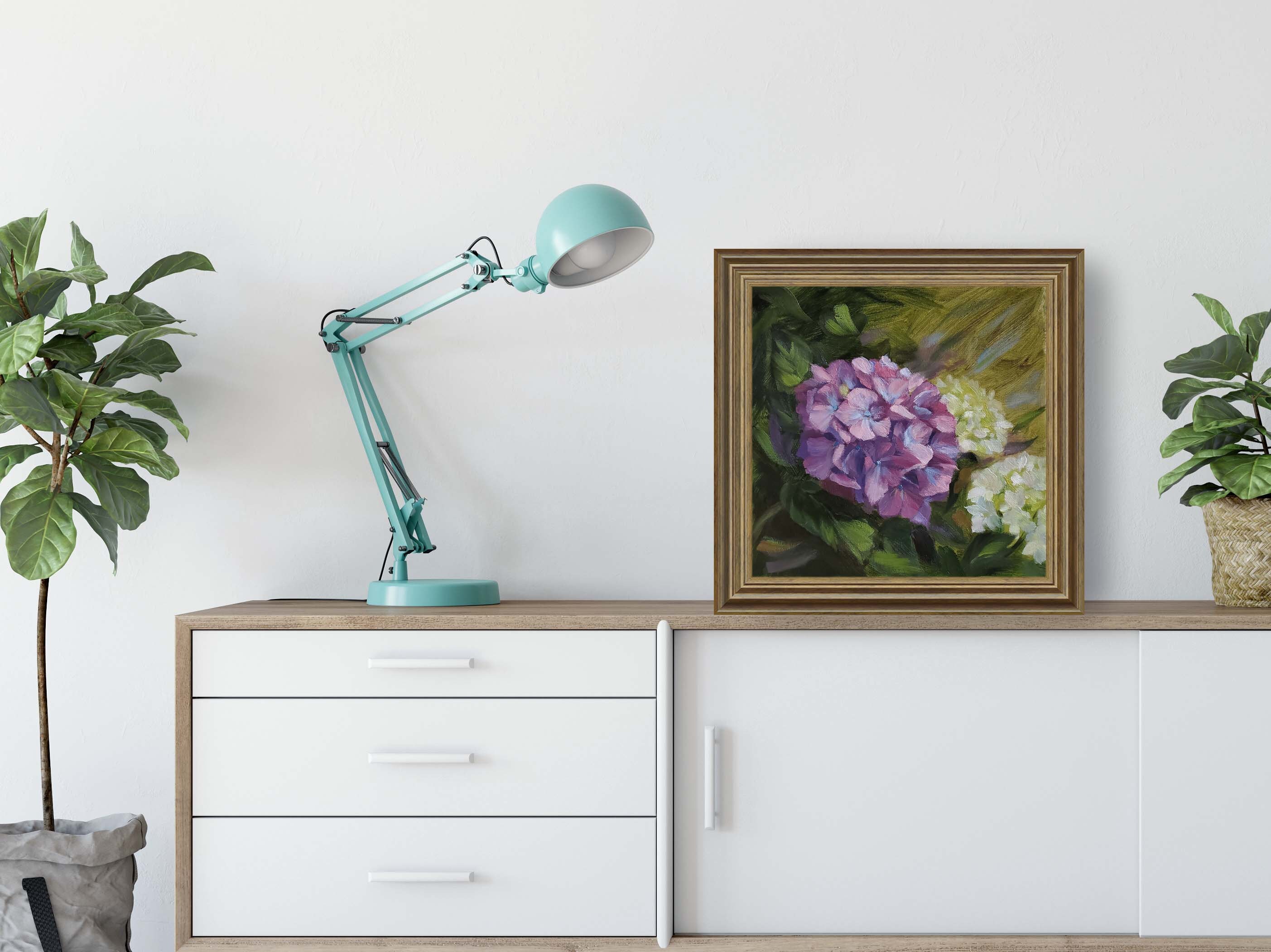 Hydrangea Oil Painting Purple Flower Modern Wall Art Original // 12x12 ...