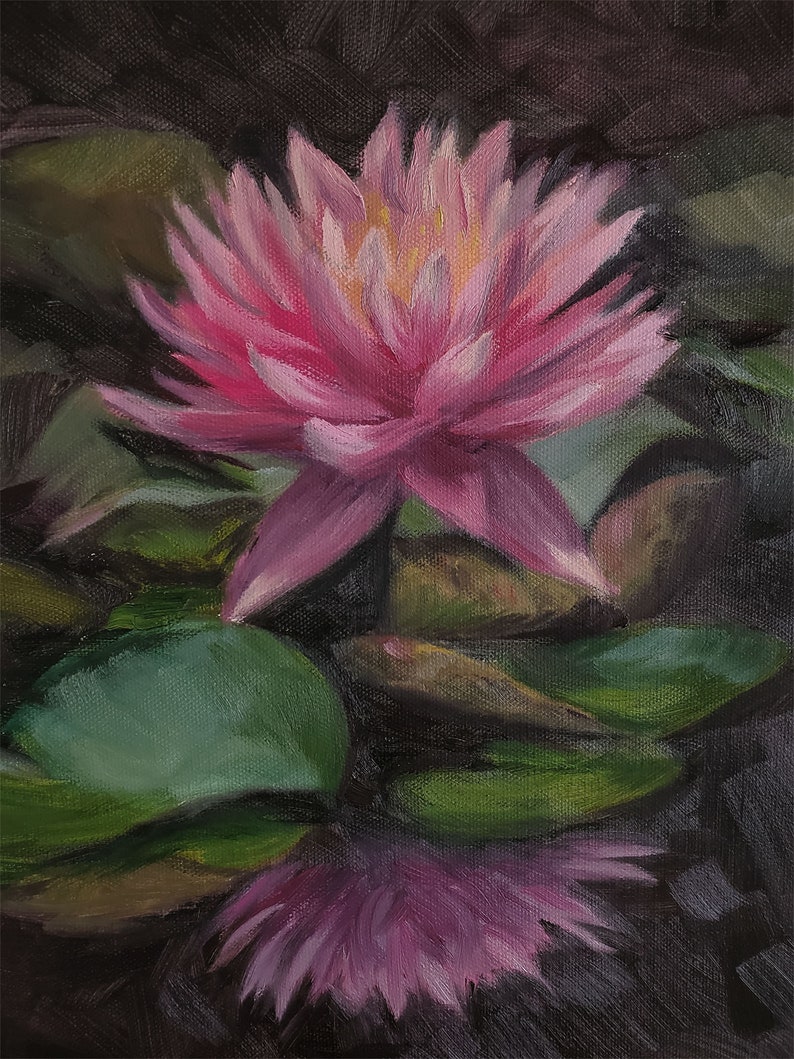 Water Lily Oil Painting Pink Flower Modern Wall Art // 12x16 Etsy
