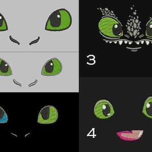 Toothless eyes, night fury,light fury, embroidered dragon, design embroidery