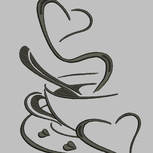 cup of coffee embroidery design, machine embroidery, love coffee,heart