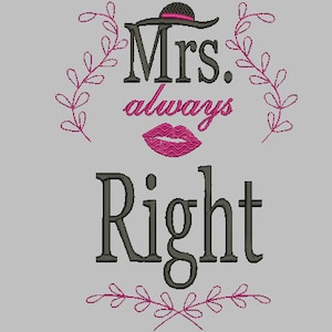 machine embroidery design Mrs Always Right, embroidery apron for here