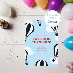Hot Air Balloon Birthday Card, Boy Birthday Party Invite, Balloon Birthday Party, Baby 1st Birthday Invite, Hot Air Balloon Party Theme