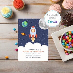 boy birthday party / baby birthday invite / space theme party / printable invite / instant download / DIY birthday invitation