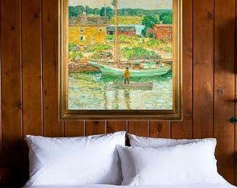 New England Fisherman Wall Art Print| Connecticut Art, Beach House Decor, New England Painting, Nautical Wall Decor, Vintage Nautical