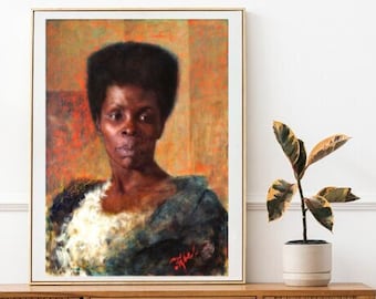 Black Natural Hair Download Wall Art Print | African American Wall Art, Antique Painting, Black History, African American Art, Afro Art
