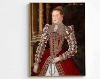 Elizabethan Lady Download Wall Art Print | Antique Painting, Shakespeare Wall Decor, 16th Century Print, British Art, British Portrait