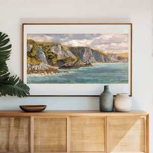 Wales Download Wall Art Print | Restored Antique Painting, Welsh Landscape, Vintage Art, Wall Decor, Seaside Cliffs, Ocean Print, Welsh Art
