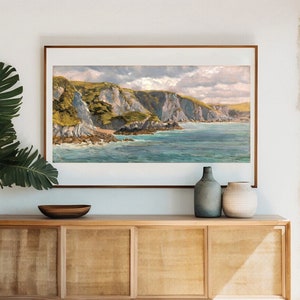 Wales Wall Art Print | Antique Painting, Welsh Landscape, Vintage Art, Wall Decor, Seaside Cliffs, Ocean Print, Welsh Art