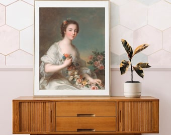 Beautiful Lady Download Wall Art Print | Antique Roccoco Painting, Baroque Painting, Coquette Room Decor