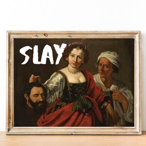 スレイ・フェミニストの名言ウォールアートプリント | フェミニストアート、面白い名言ポスター、彼女へのギフトアート、激しいフェミニスト、バロックアート、アンティーク加工アート