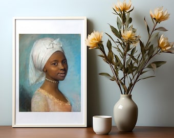Young Black Woman Download Wall Art Print | African American Wall Art, Antique Painting, Black History, African American Art, Afro Art