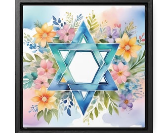Floral Star of David Art – Jewish Gallery Canvas Wrap, Framed