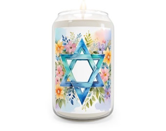 Jewish Star Candle: Floral Star of David Art, Natural Soy Wax