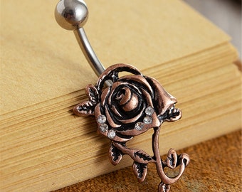 Rose Belly Button Ring, Belly Button Jewelry Belly Ring, Belly Button Rings, Belly Piercing, rose Belly Ring, Belly Dance Jewelry