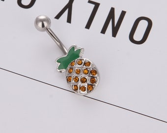 Crystal Rhinestone Pineapple Navel Belly Button Ring Bar Body Piercing JewelryJC