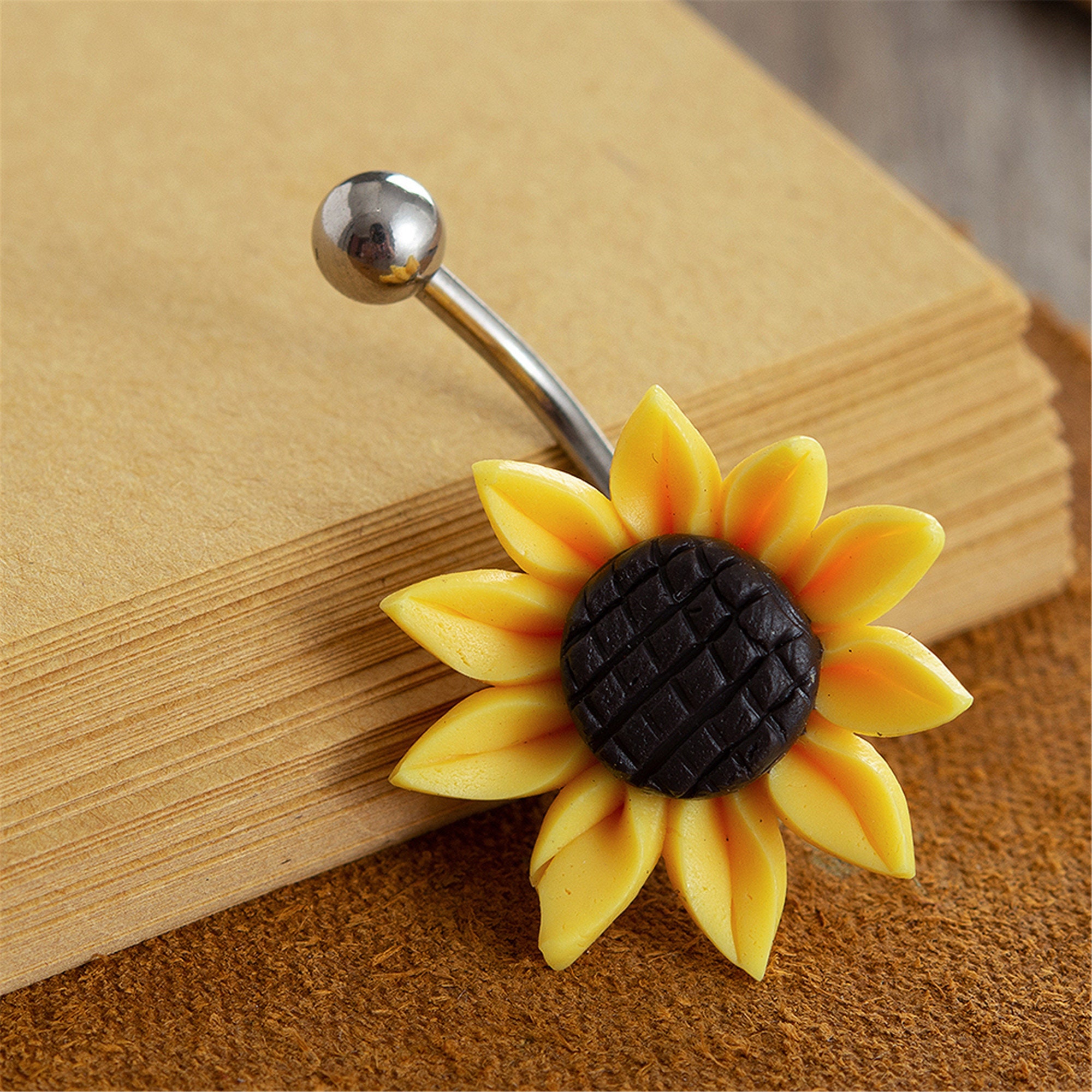 Sunflower belly ringPiercingRingSunflowerPiercingBelly Ring Etsy