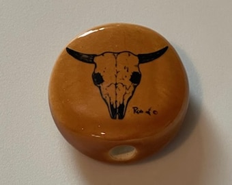 Handmade Ceramic Toke Stone – Cattle Skull Tan Bead - LAST ONE!!