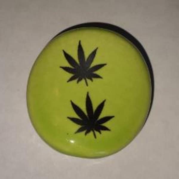 Handmade Ceramic Smoke "Toke" Stone - Holds Your Hand-Rolled Cigarette - No More Burned Fingers or Lips - TWO BLACK 420 LEAVES on Lime Green