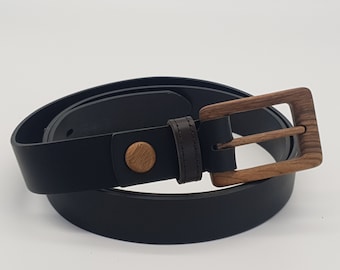 Serengeti Brave 306, Split leather business belt, for men and women, with wooden buckle