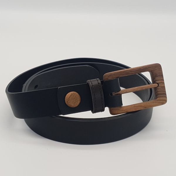 Serengeti Brave 306, Split leather business belt, for men and women, with wooden buckle