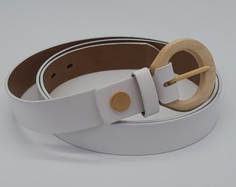 Triglav Joy 300, Men and women belt, Split leather belt, Belt with wooden buckle, Casual and business belt