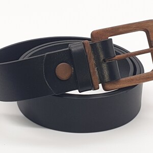 Banff Empathy 406, Biodegradable, Black Leather Belt, Men and Women Leather Belt, Handmade belt, with wooden buckle