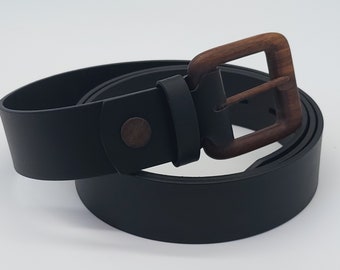 Triglav Smile 406, Ceinture décontractée en croûte de cuir, pour homme et femme, avec boucle en bois