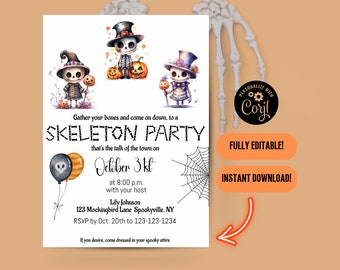 HALLOWEEN PARTY Invitation Template EDITABLE | Skeleton Theme Halloween Party | Halloween Invite