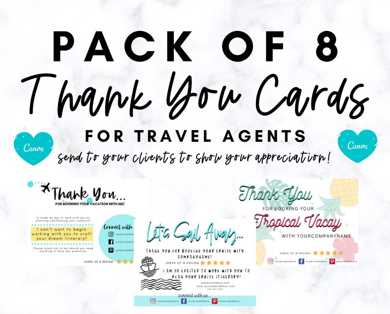 Thank You Cards digital Travel Agents Etsy