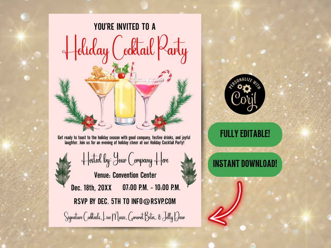 EDITABLE CHRISTMAS Party Invitation Holiday Cocktail Party Etsy