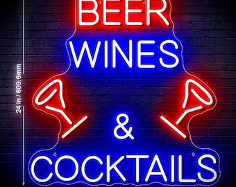Beer Wines & Cocktails Ultra-Bright LED Sign with Remote (Neon-Style, LED Technology)
