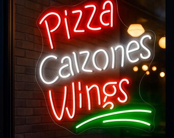 Pizza Calzones Wings Ultra-Bright LED Sign with Remote (Neon-Style, LED Technology)