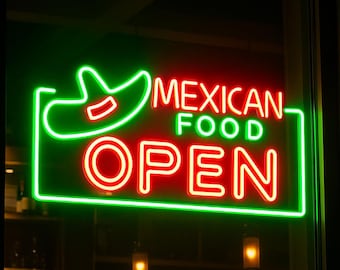 Mexican Food Open Ultra-Bright LED Sign with Remote (Neon-Style, LED Technology)